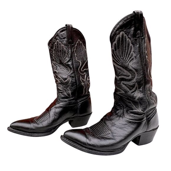 J. Chisholm D980 Black Leather Pointed Western Boots w/ Decorative Stitching 9.5 - Picture 13 of 13
